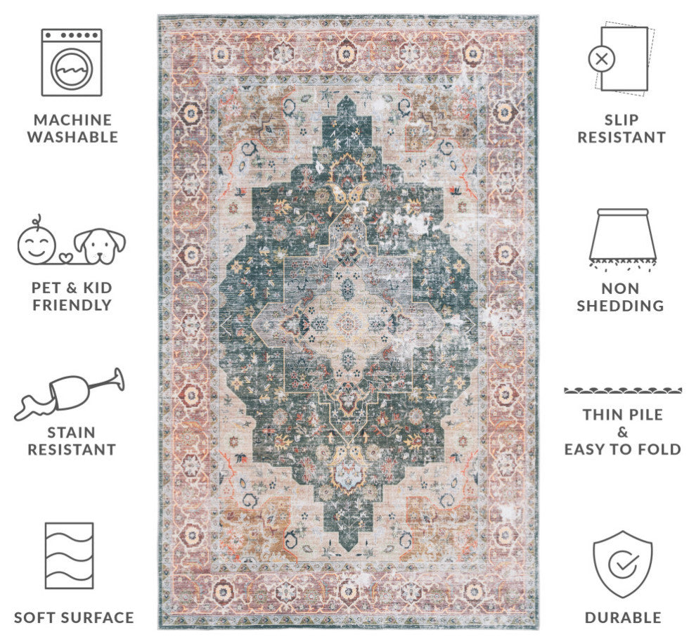 Safavieh Arizona Machine-Washable Collection ARZ126 Rug, Green/Light Brown, 9'x12'