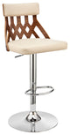 Adjustable Cream Faux Leather and Walnut Lattice Bar Stool