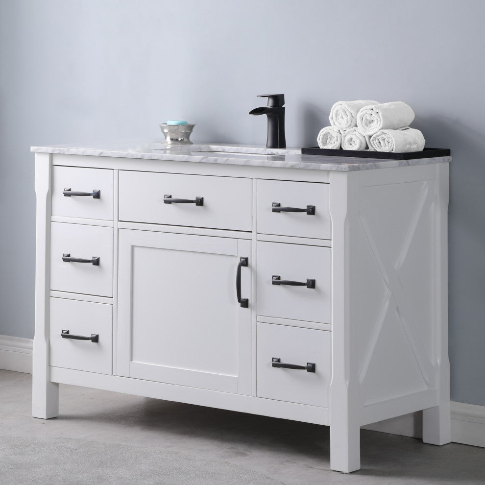 Maribella White Bathroom Vanity Set, 48", Without Mirror