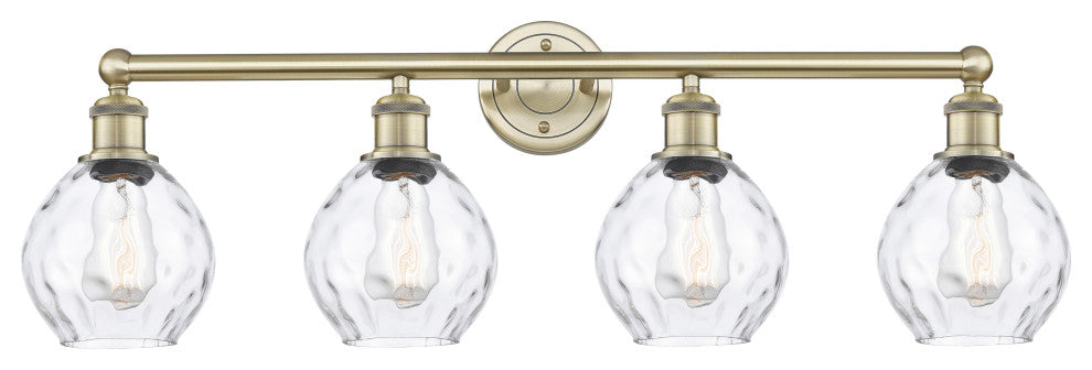 Waverly 4-Light 33" Bath Vanity Light, Antique Brass Finish, Clear Shade