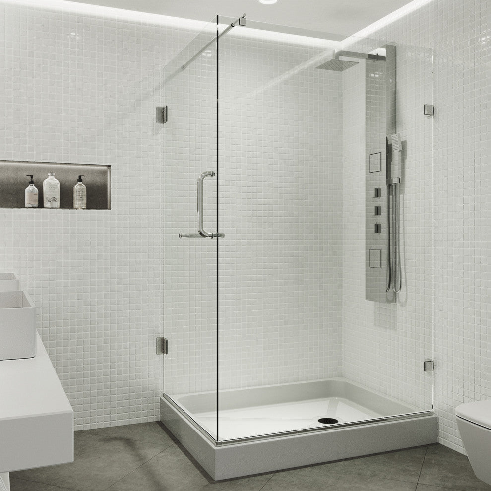 VIGO Pacifica 48"D x 36"W x 79"H Frameless Hinged Shower Enclosure, Chrome, Right Base