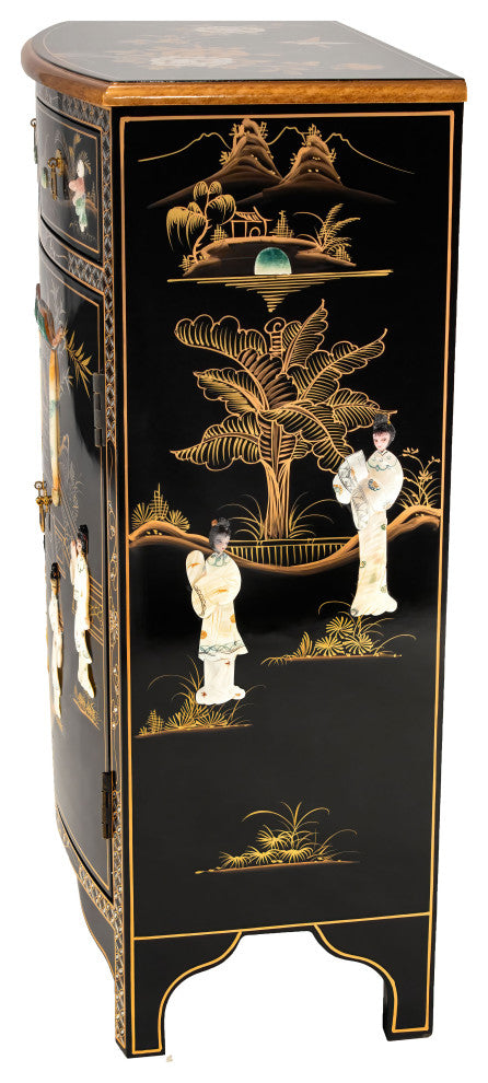 Black Lacquer Half-Round Cabinet Royal Ladies