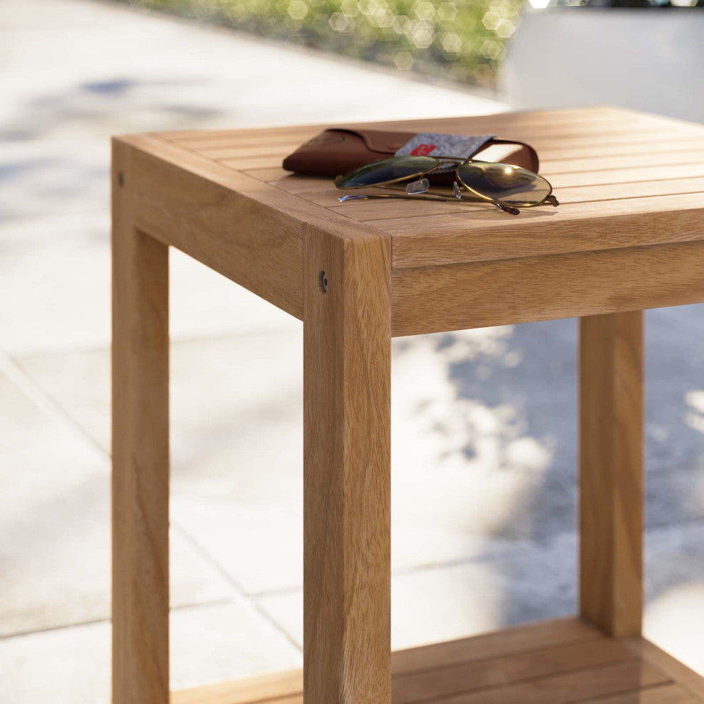 Carlsbad Teak Wood Outdoor Patio Side Table, Natural