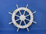 Rustic White Ship Wheel with Seashell 18'', Decorative Ship Wheel