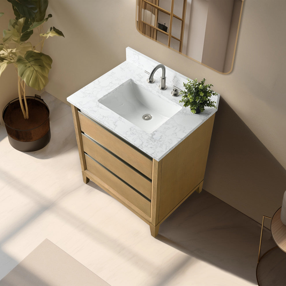 Vanity Art Bathroom Vanity With Sink, Natural Oak, 30" Single