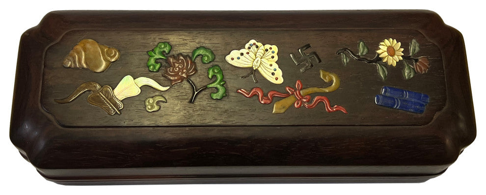 Chinese Zitan Wood MOP Inlay Motif Rectangular Storage Box Chest Hws2547