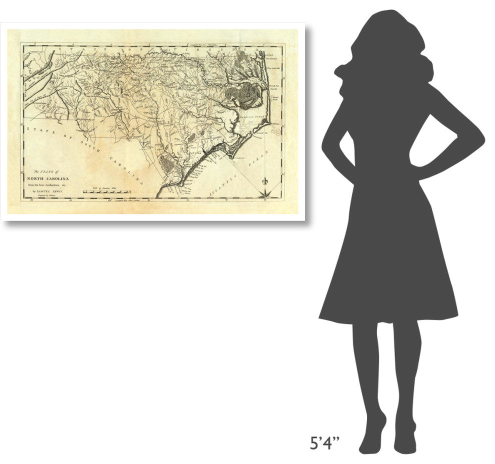 "State of North Carolina, 1795" Digital Paper Print by Mathew Carey, 46"x30"