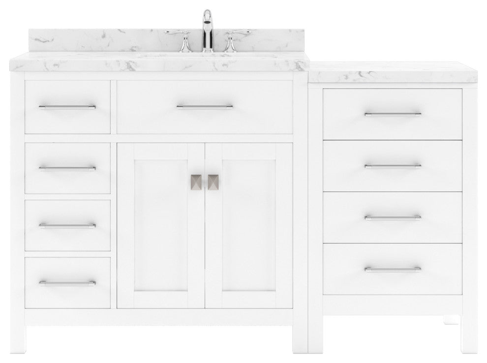 Caroline Parkway 57" Bath Vanity, White With Marble Quartz Top