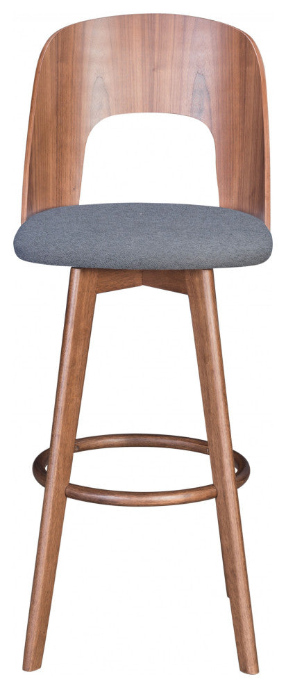 Set of Two Walnut and Dark Gray Modern Retro Bar Chairs