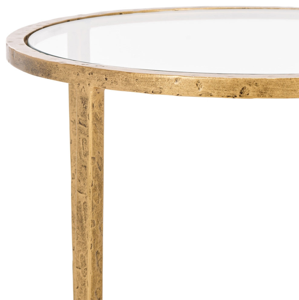 Safavieh Couture Tauri Metal Round Accent Table, Brass/Clear