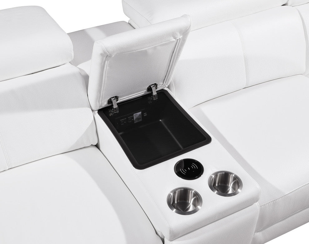 Antonio Italian Leather 12-Piece U-Shaped Power Reclining Sectional, White