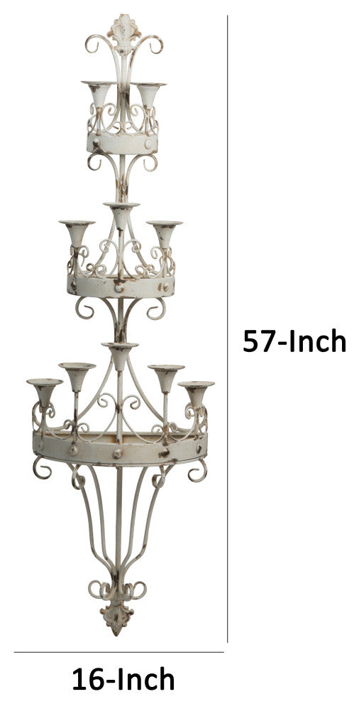 Benzara BM285548 Wall Mount Candle Holder, Ornately Scrolled White Metal Finish