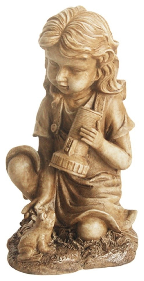 12.25" Girl With Frog Solar Powered LED Lighted Outdoor Patio Garden Figure