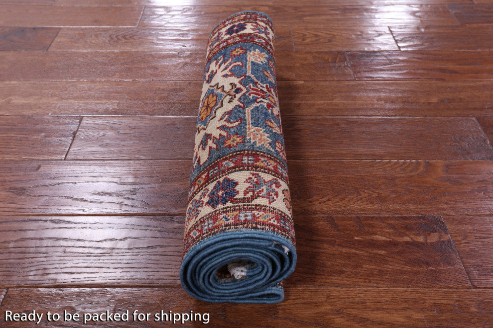 1' 11" X 6' 2" Runner Hand Knotted Super Kazak Geometric Wool Rug Q10292