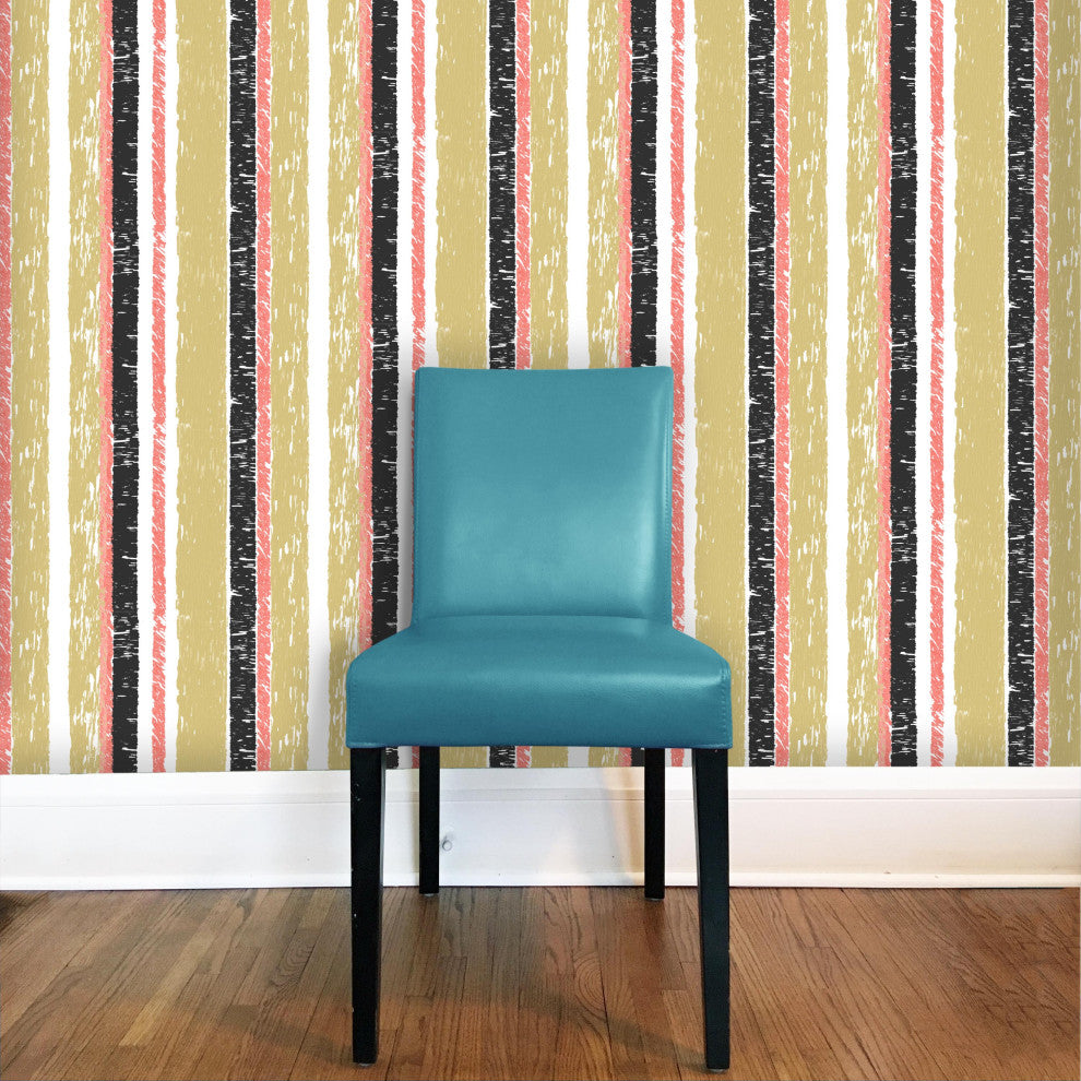 Birch Stripe Wallcovering, Warm Multi, Roll, Peel and Stick