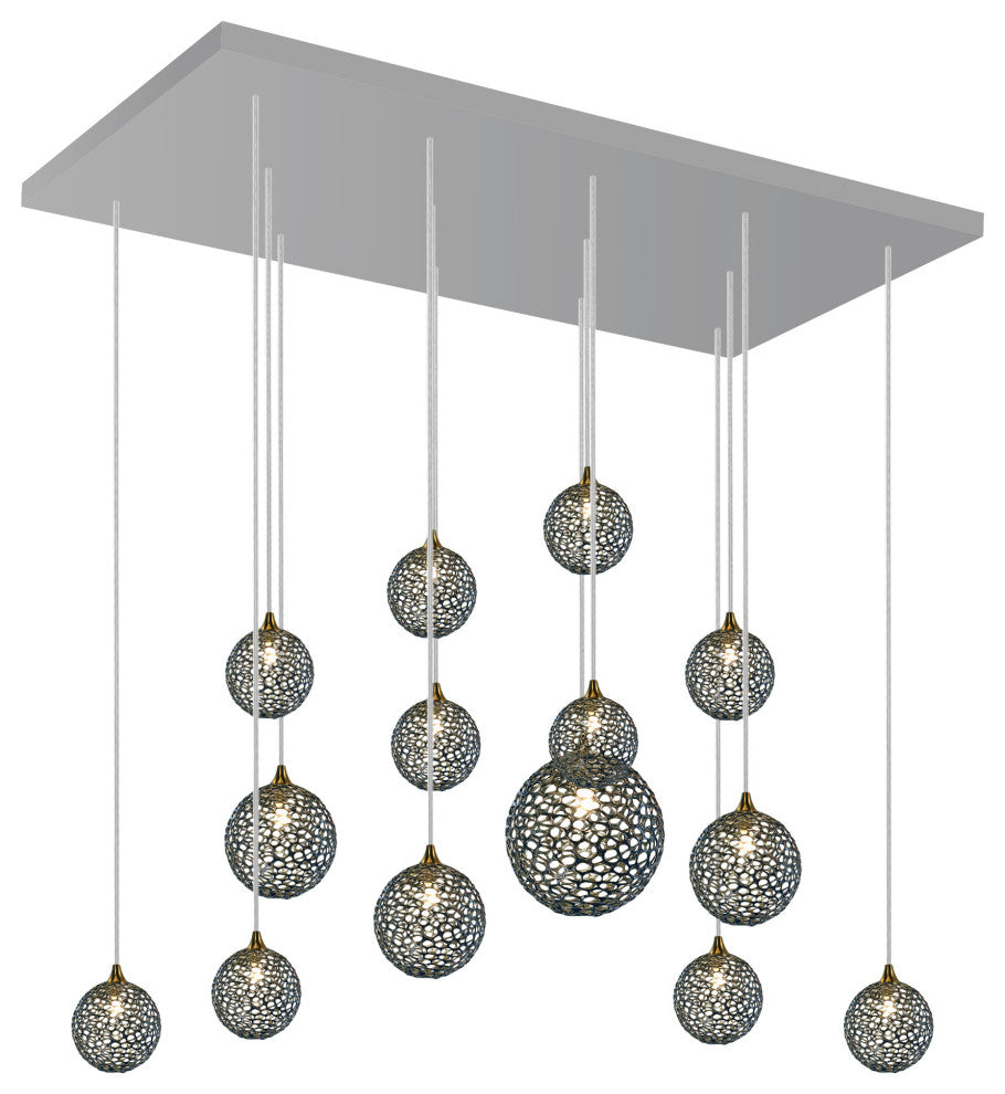 Napa 14 Pendants Blown Glass Chandelier, Silver, 36", Gray Glass