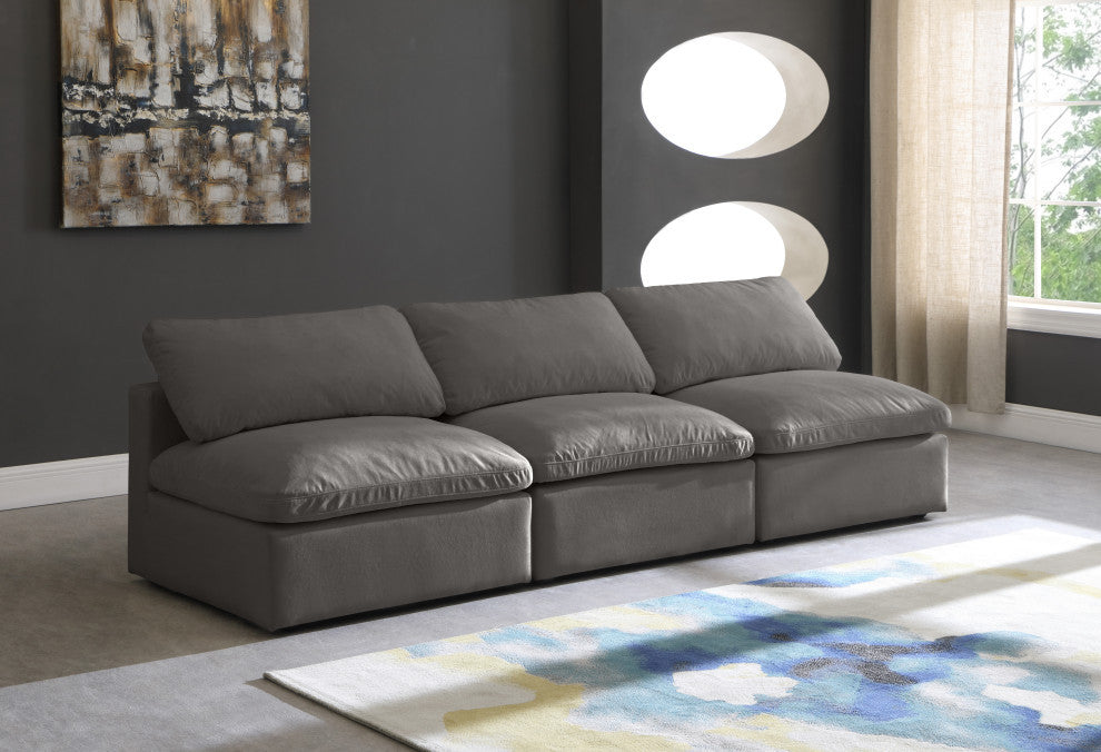 Plush Velvet / Down Standard Comfort Modular Sofa, Gray, 3-Piece: 3 Armless Chair