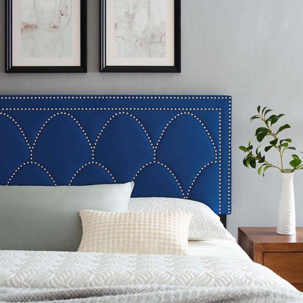 Headboard, Full Queen Size, Velvet, Blue Navy, Modern Contemporary, Bedroom