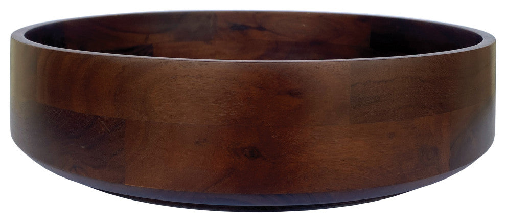 Round Acacia Wood Serving Bowl With Lid, Walnut Brown