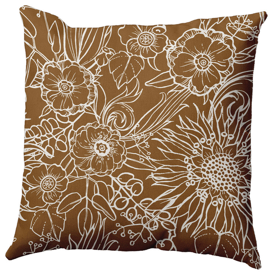 18" x 18" Zentangle Decorative Indoor/Outdoor Pillow, Brown