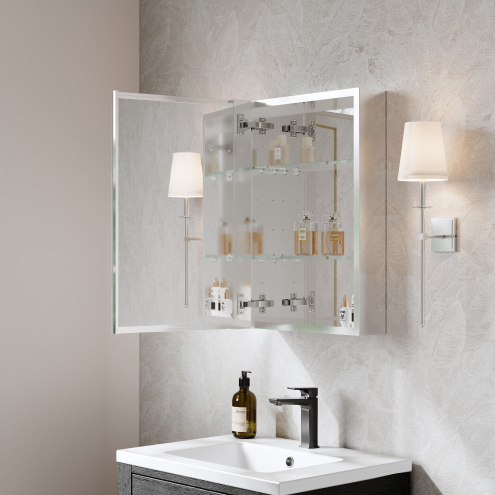 Recessed/Surface Mount Bathroom Medicine Cabinet, Soft-Close Blum Hinges, Left Swing, 16"x24"