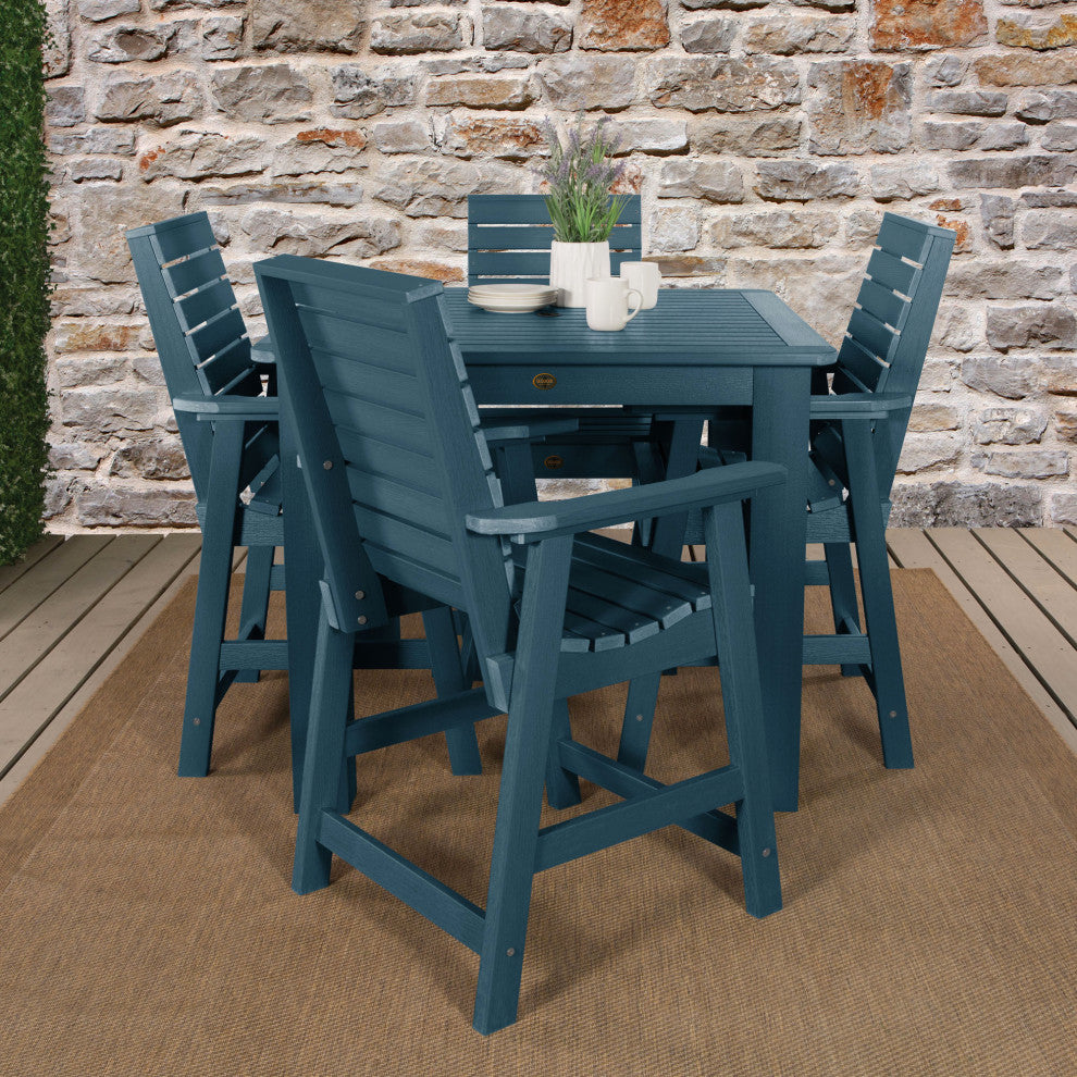 Glennville 5-Piece Square Counter Dining Set, Weathered Acorn, Nantucket Blue