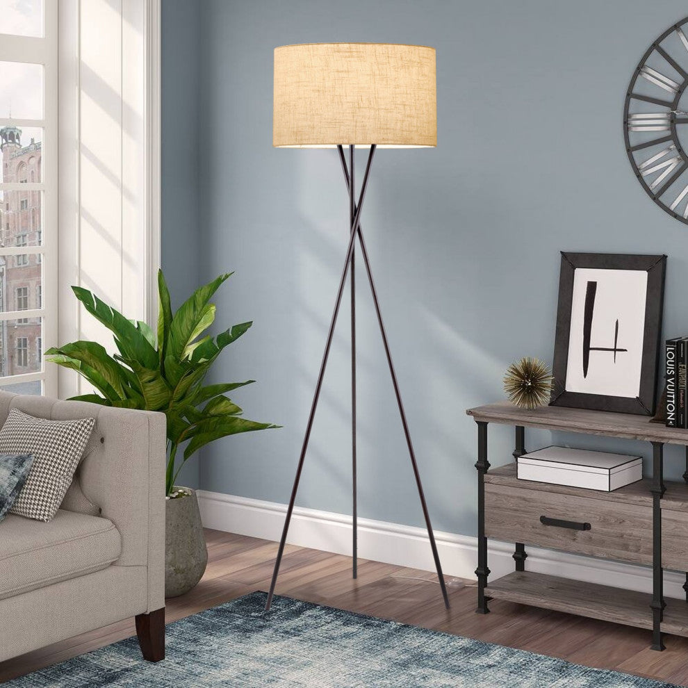 Kira Home Sadie 60" Tripod LED Floor Lamp, 9W bulb (/), Honey Beige Drum Shade