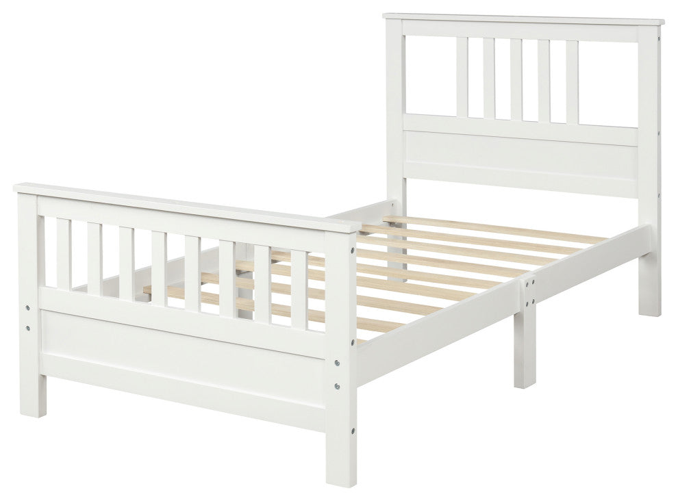 Gewnee Wood Platform Bed with Headboard and Footboard, Twinï¼ŒIn White