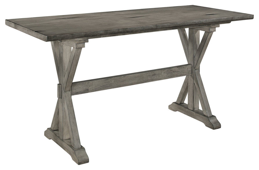 Farmhouse Dining Table, Rubberwood Frame With Rectangular Top, Grey
