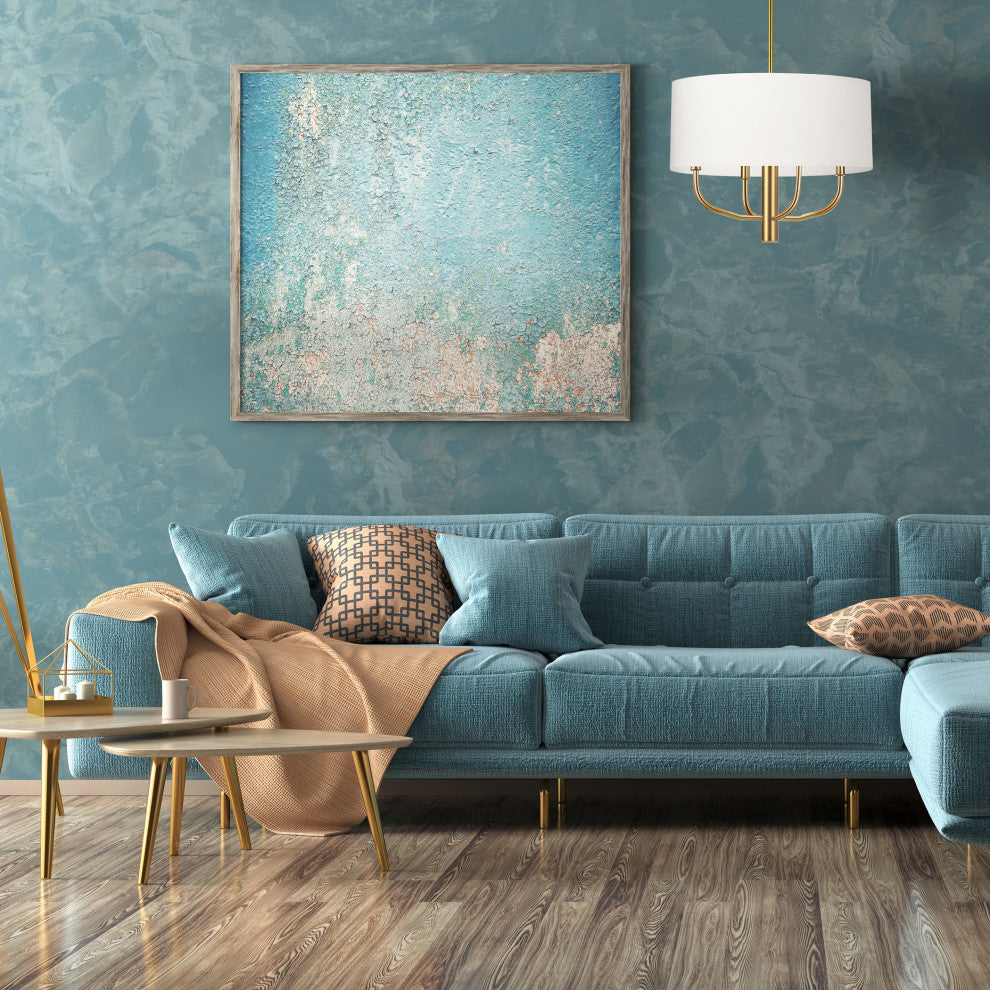 Eleanor Transitional 4 Light White Aged Brass Fabric Chandelier