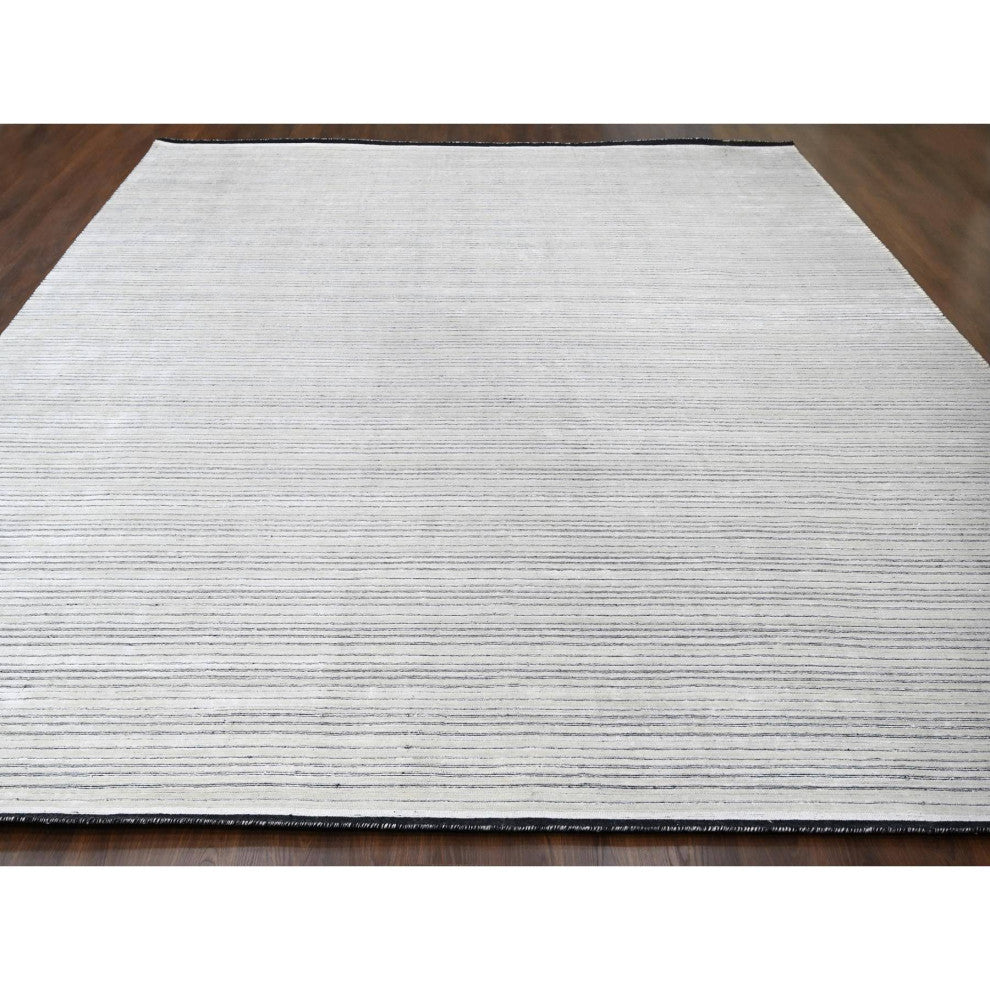 White and Black Wool and Silk Hand Loomed Modern Oversized Rug, 14'x16'
