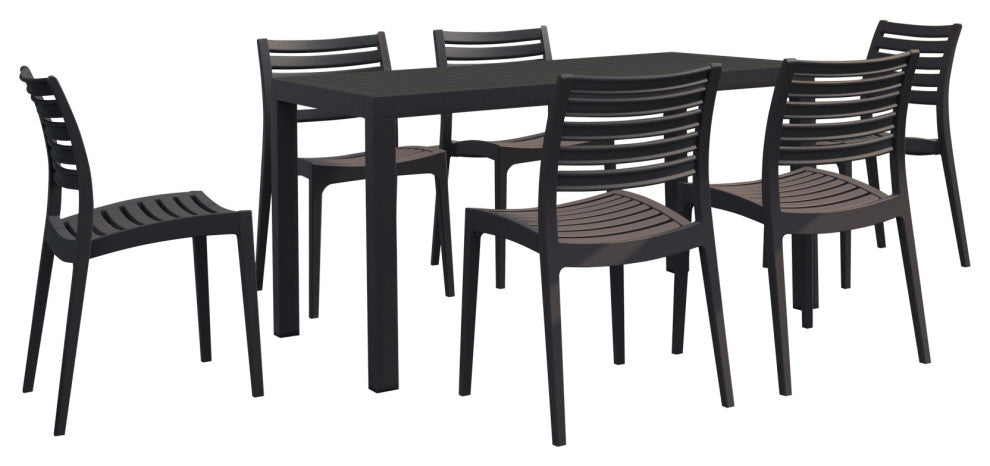 Ares Resin Rectangle Dining Set With 6 Chairs, Brown