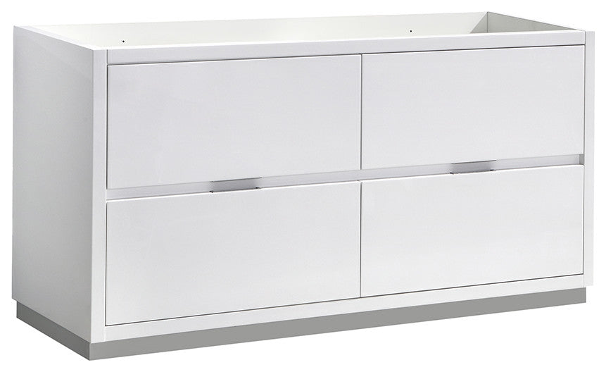 Valencia Free Standing Double Sink Bathroom Cabinet, Glossy White, 60"