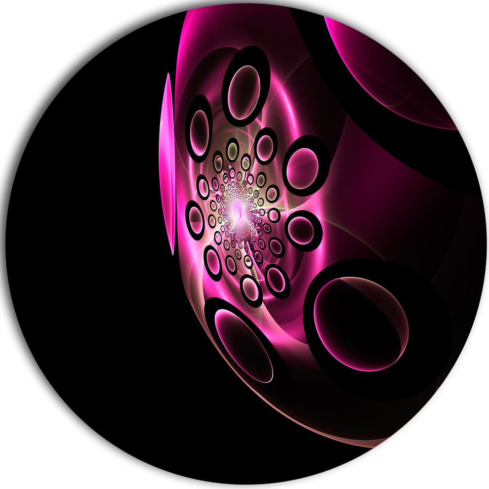 Purple Fractal Sphere In Dark, Floral Abstract Round Metal Artwork, 38"