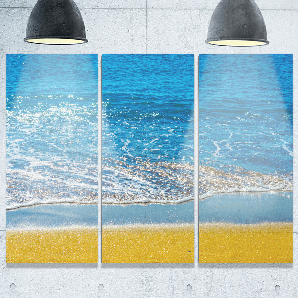 "Sandy Beach and Calm Blue Sea Surf" Metal Wall Art, 3 Panels, 36"x28"