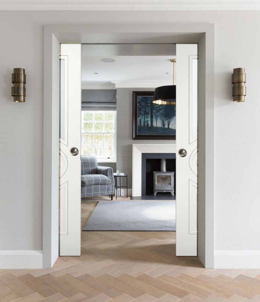 Sliding Interior Double Pocket Doors 60x84 in Opaque Glass | Mela 7012 White