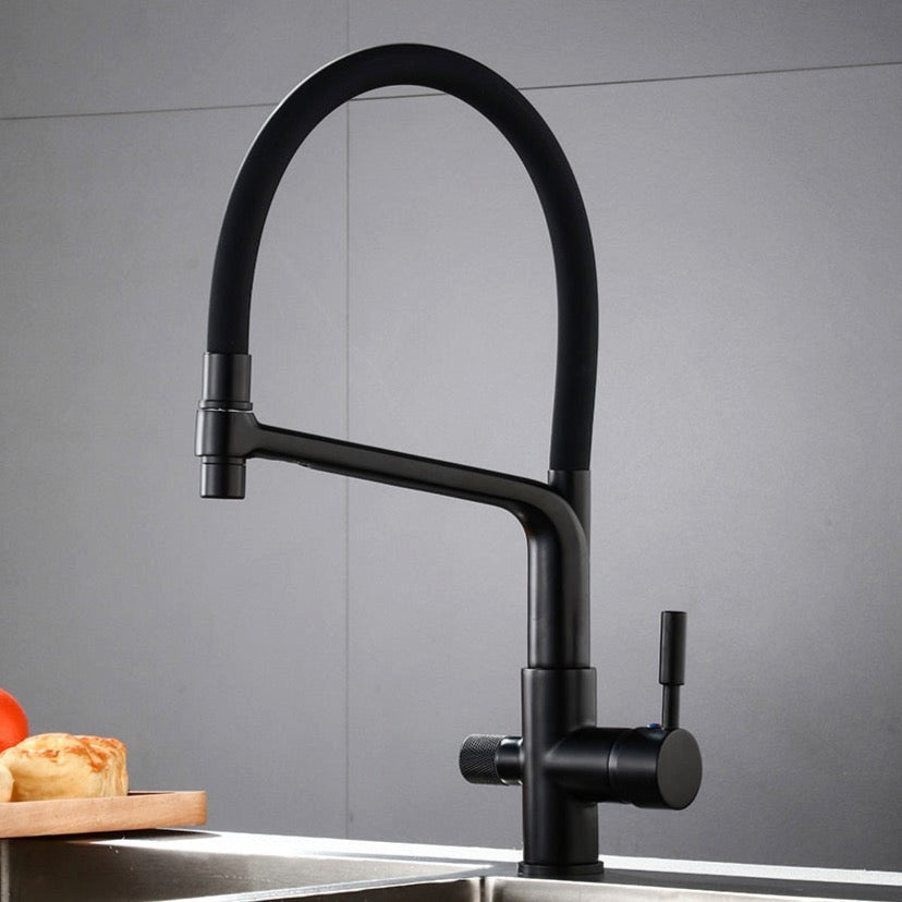 Solid Brass Matte Black Kitchen Faucet With Filtered Water Tap