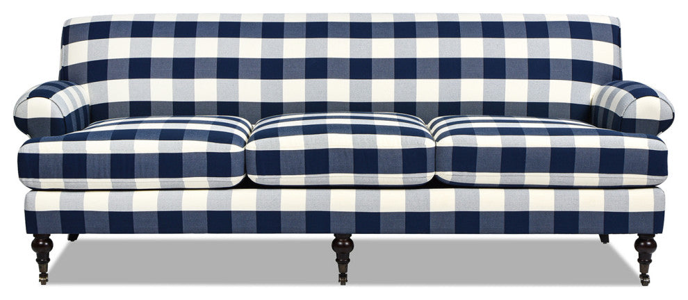 Alana Lawson 88" 3-Cushion Tight Back Sofa, Blue Lattice Woven