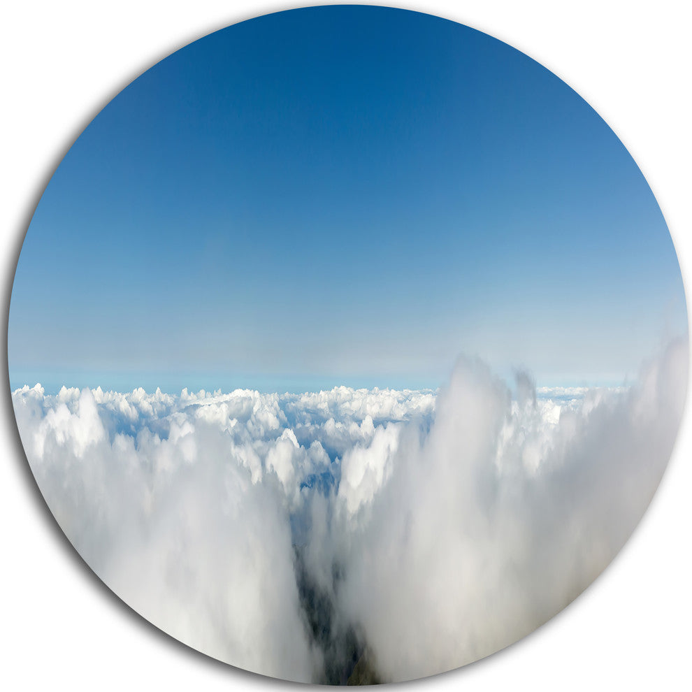 Bright Blue Sky Above Clouds, Landscape Disc Metal Artwork, 23"