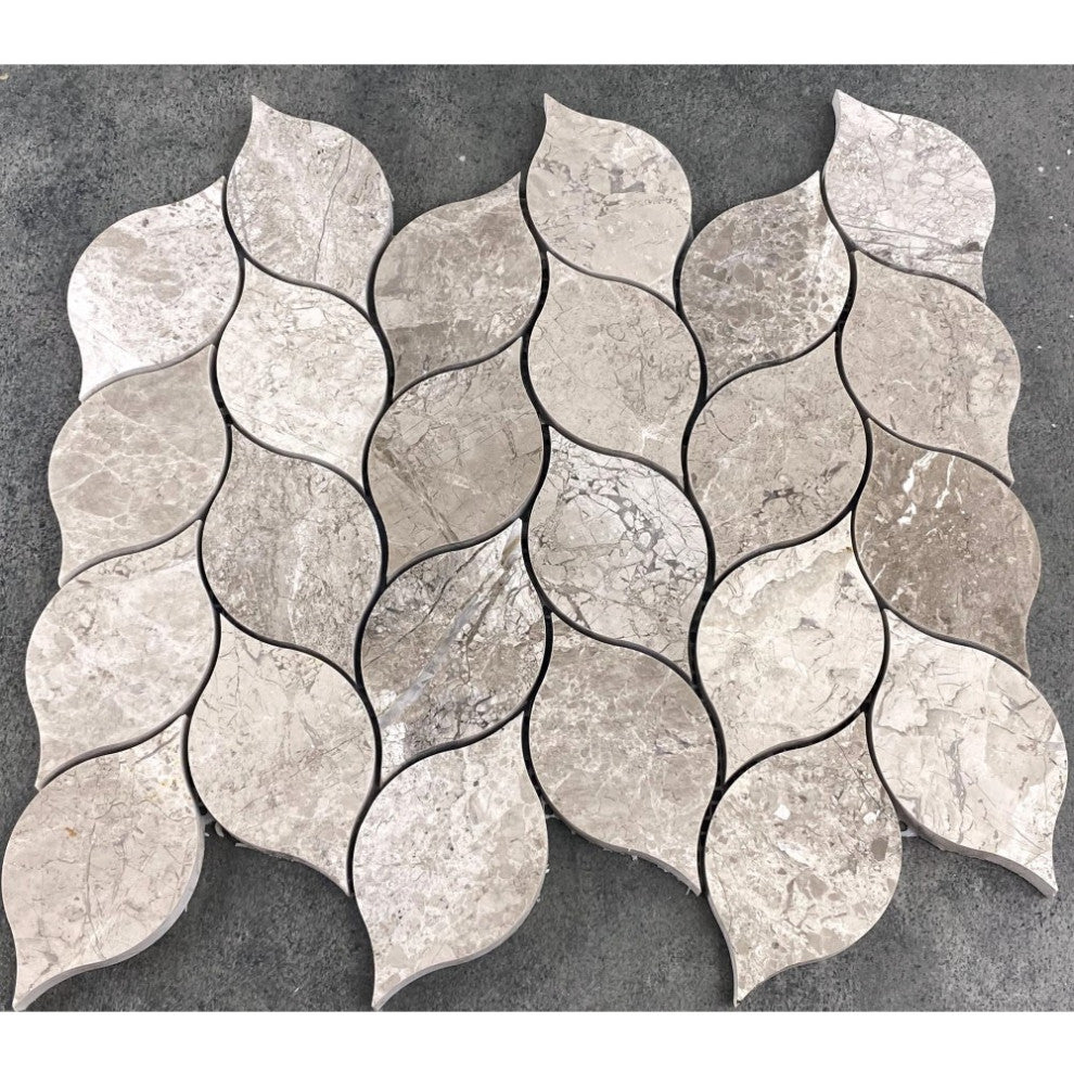 Silver Shadow Marble Leaf Design on 12" x 12" Mesh Mosaic Tile (10 sqft per box)