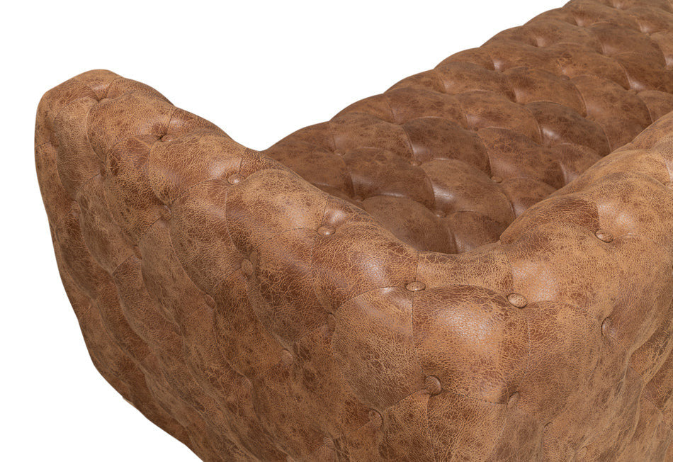 112" Long Tufted Leather Stanley Sofa Tan