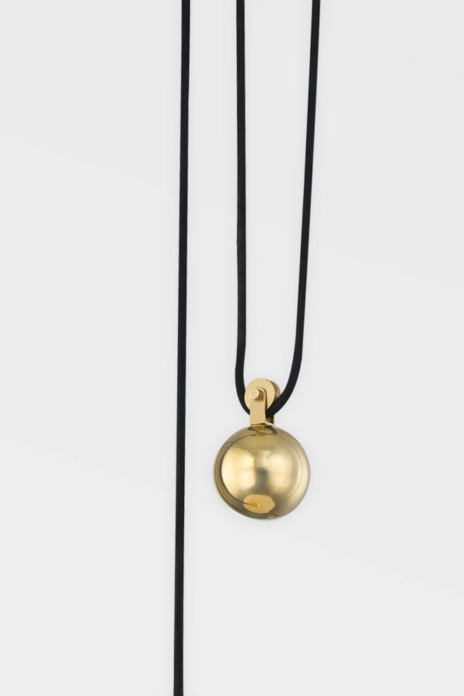 Dorset 1-Light Pendant by Mark D. Sikes, Aged Brass Frame, Opal Shiny Shade
