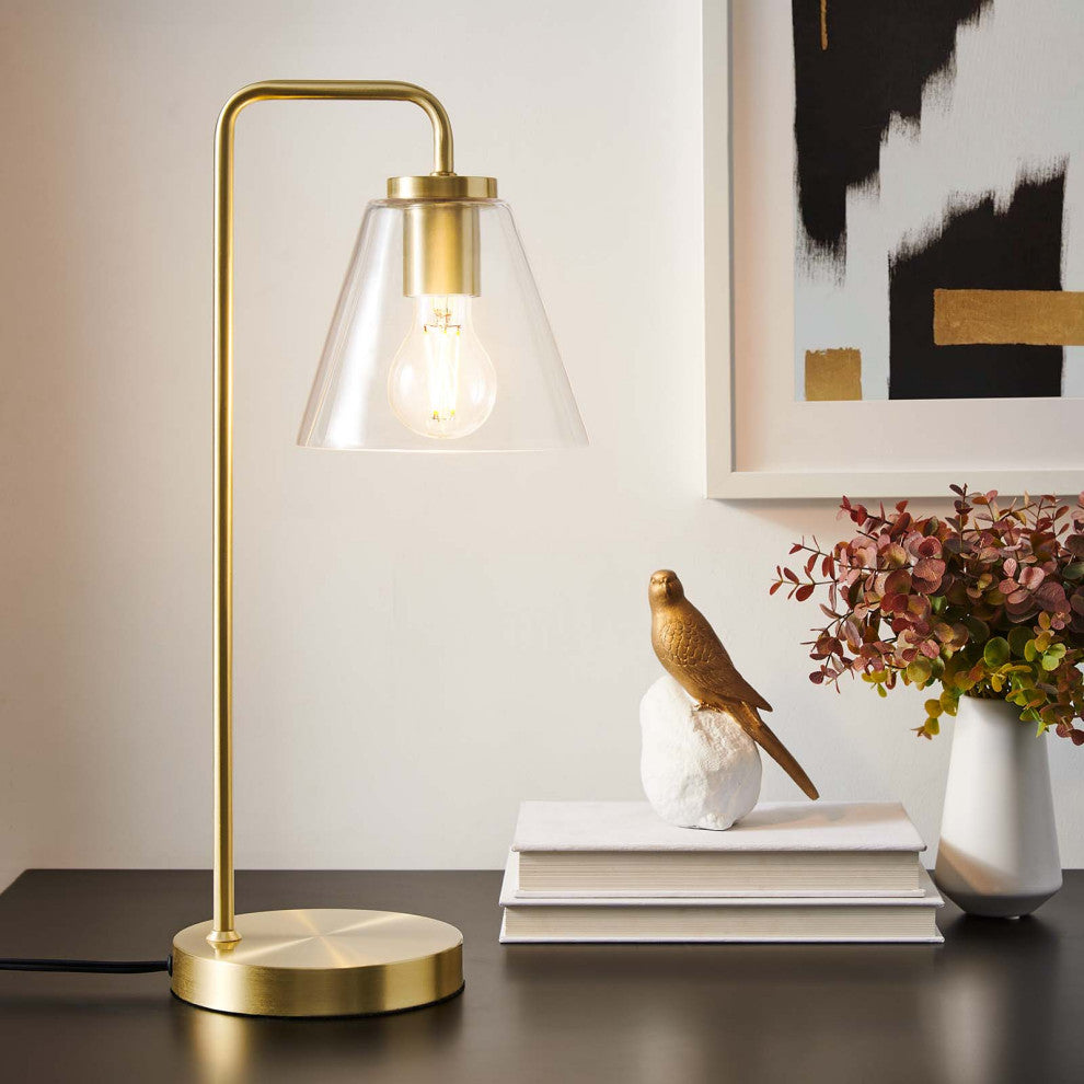 Element Glass Table Lamp, Satin Brass