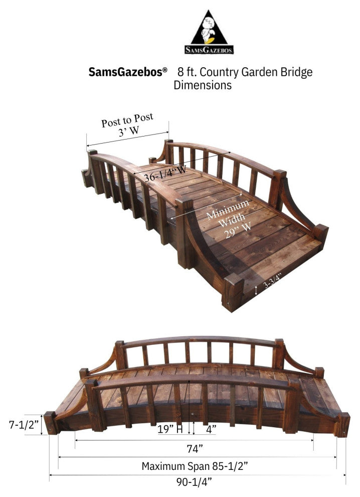 SamsGazebos 8 ft French Country Wood Garden Bridge