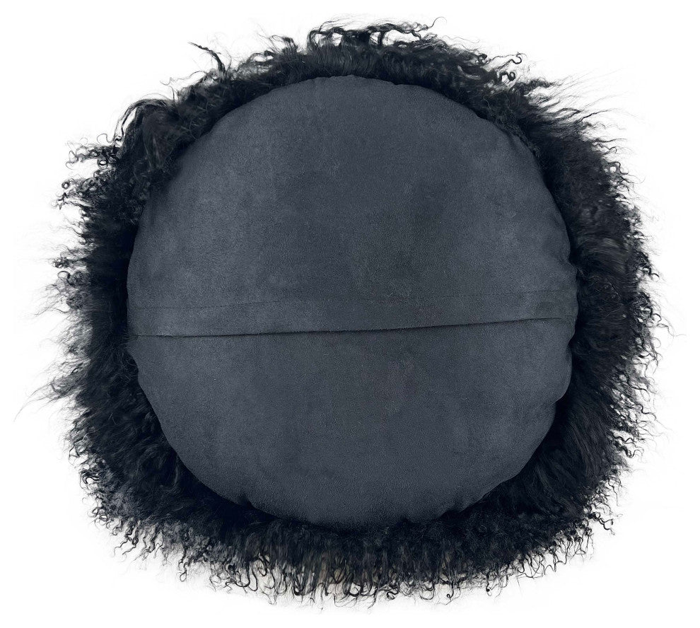 New Zealand Sheepskin 16" Round Pillow, Black
