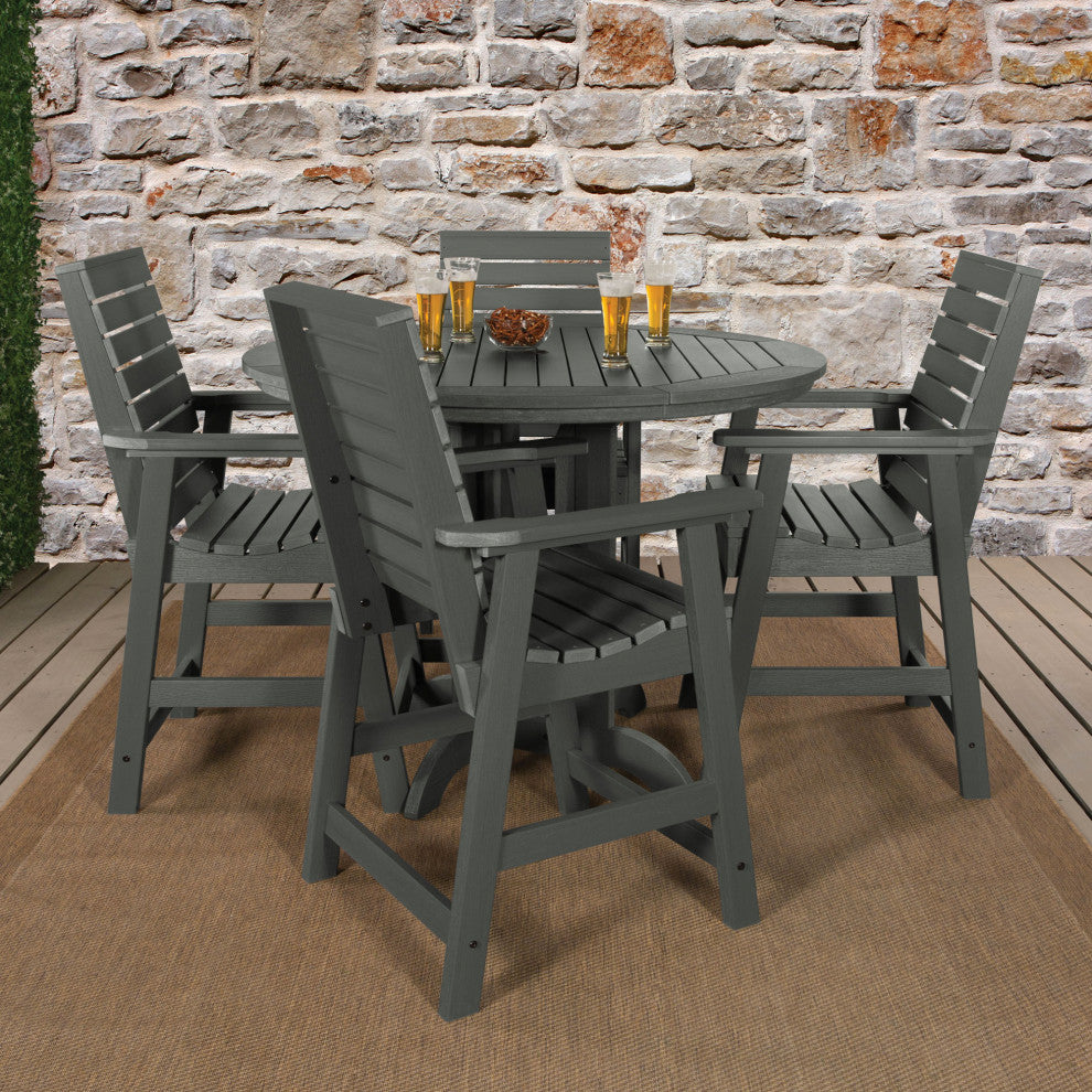 Glennville 5-Piece Round Counter Dining Set, Weathered Acorn, Coastal Teak