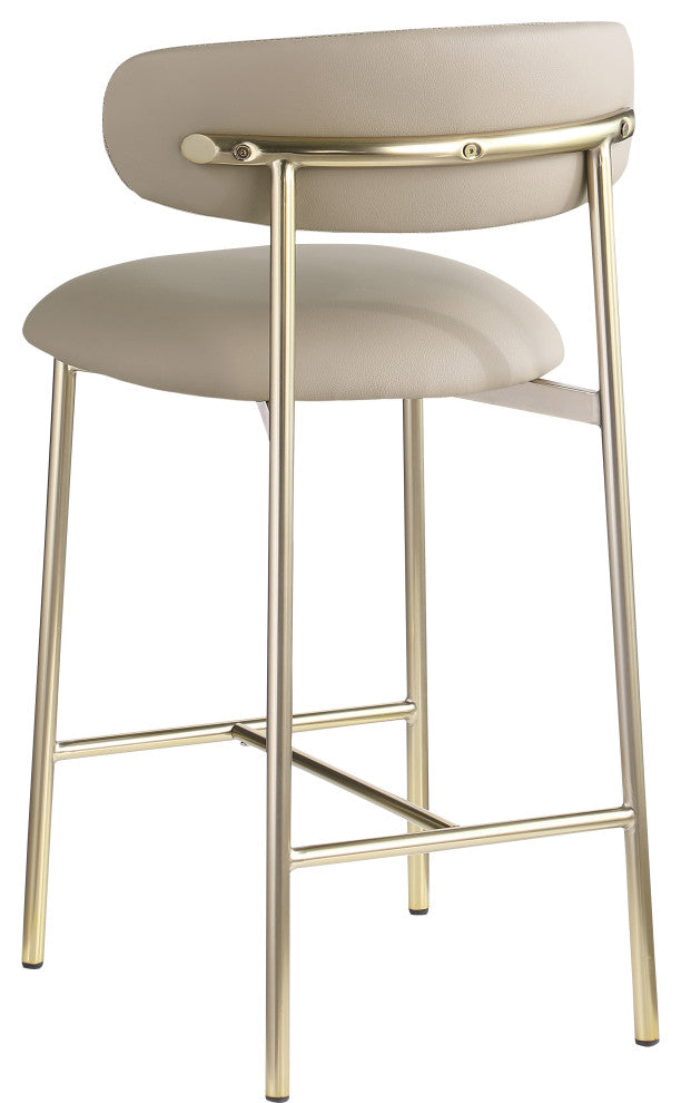 Lupita Upholstered Counter Stool, Taupe, Vegan Leather, Brushed Gold, Set of 2