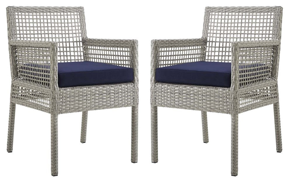 Aura Dining Armchair Outdoor Patio Wicker Rattan Set of 2, Gray Navy