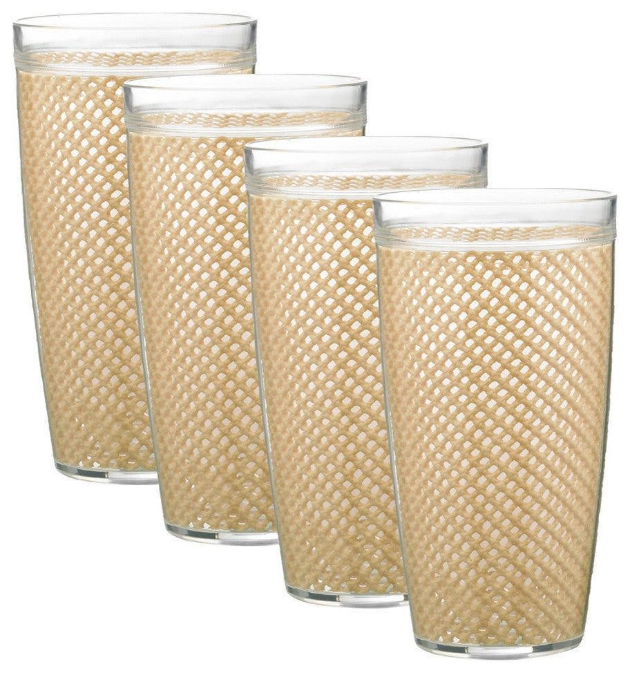 Fishnet Doublewall Drinkware Glasses, Tan, 22 oz., Set of 4