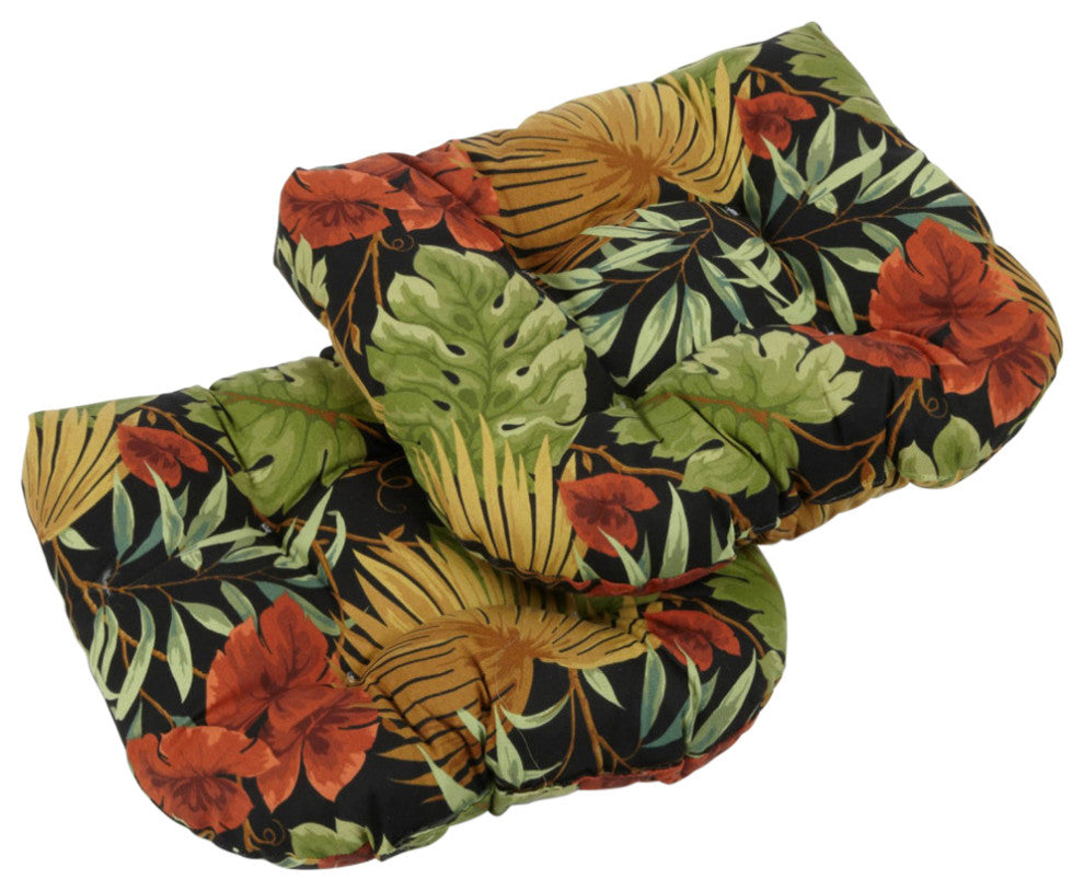 19" U-Shaped Outdoor Tufted Dining Chair Cushion, Set of 2, Tropique Raven